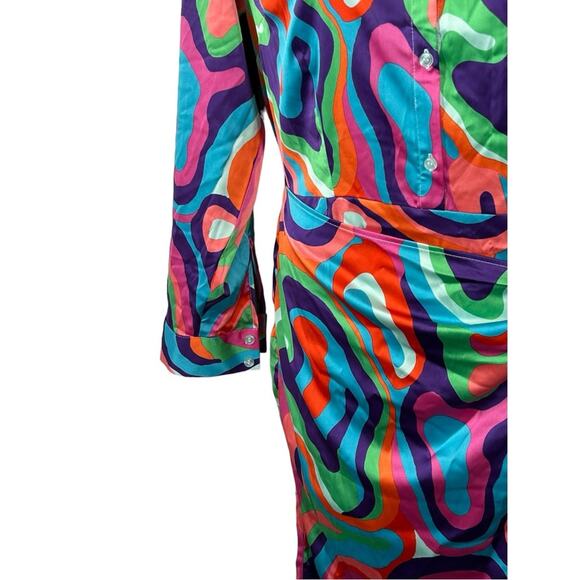 New York & Company Abstract-Print Wrap Shirtdress NWT Button Front Faux Wrap - Picture 6 of 14